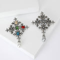 Baroque Cross Crystal Brooch With Pearl Drop in Six Colors view 1