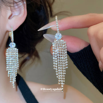 Gold Tone Orange Pearl Crystal Fringe Hoop Earrings