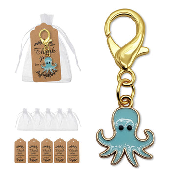 Teal Cartoon Octopus Enamel Keychain Gold Clasp Metal Charm