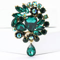 Emerald Green Crystal Floral Cluster Brooch with Teardrop Dangle view 2