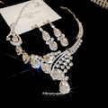 Silver Rhinestone Teardrop Pendant Necklace Earring Set view 1