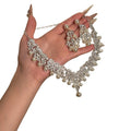 Silver Pearl Rhinestone Flower Necklace And Earring Set view 5