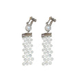 Silver Pearl Rhinestone Multi Row Choker Tassel Clip Earrings view 5