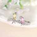 Silver Twin Bird Ring Pink Yellow Stones Multi Sizes view 5