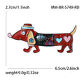 Patterned Dachshund Enamel Brooch In Red And Blue Decorative Lapel Pin view 7