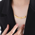 Gold Steel Wavy Bar Pendant Fine Snake Chain Necklace view 6