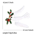 Flying Dove Brooch in Metal with White Enamel Bird Carrying a Small Flower Sprig view 7