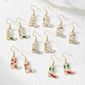 Gold Tone Cowboy Boot Pressed Flower Drop Earrings in Six Designs view 1