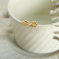 Metal Six Bead Flower Stud Earrings Gold and Steel view 2