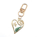 Gold Tone Open Heart Pressed Flower Resin Clip Keychains view 12