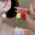 Rose Flower Rhinestone Earrings And Necklace Color Styles view 3