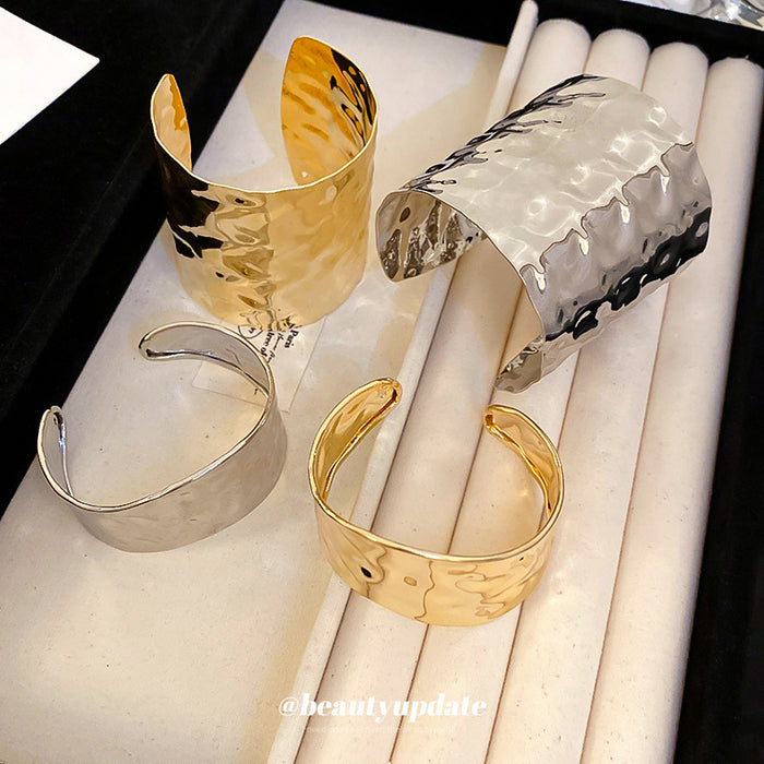Hammered Wide Open Cuff Bracelet In Gold Tone Or Silver Tone