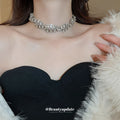 Silver Multi Row Rhinestone Twisted Choker Necklace view 1