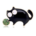 Enamel Cat With Yarn Brooch With Polished Metal And Sculpted Decorative Details view 1