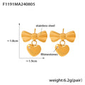 Stainless Steel Bow Stud Earrings Heart Glass Rhinestone Styles view 9