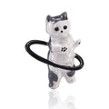 Standing Gray and White Cat Brooch With Glossy Black Hoop view 3
