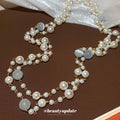 White Pearl Look Double Strand Necklace with Gold Chain view 2