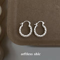 Silver Twisted Rope Hoop Earrings Hinged Latch Medium Circles view 1