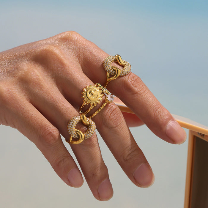 Interlocking Link Pave Zircon Open Ring Gold Or Steel