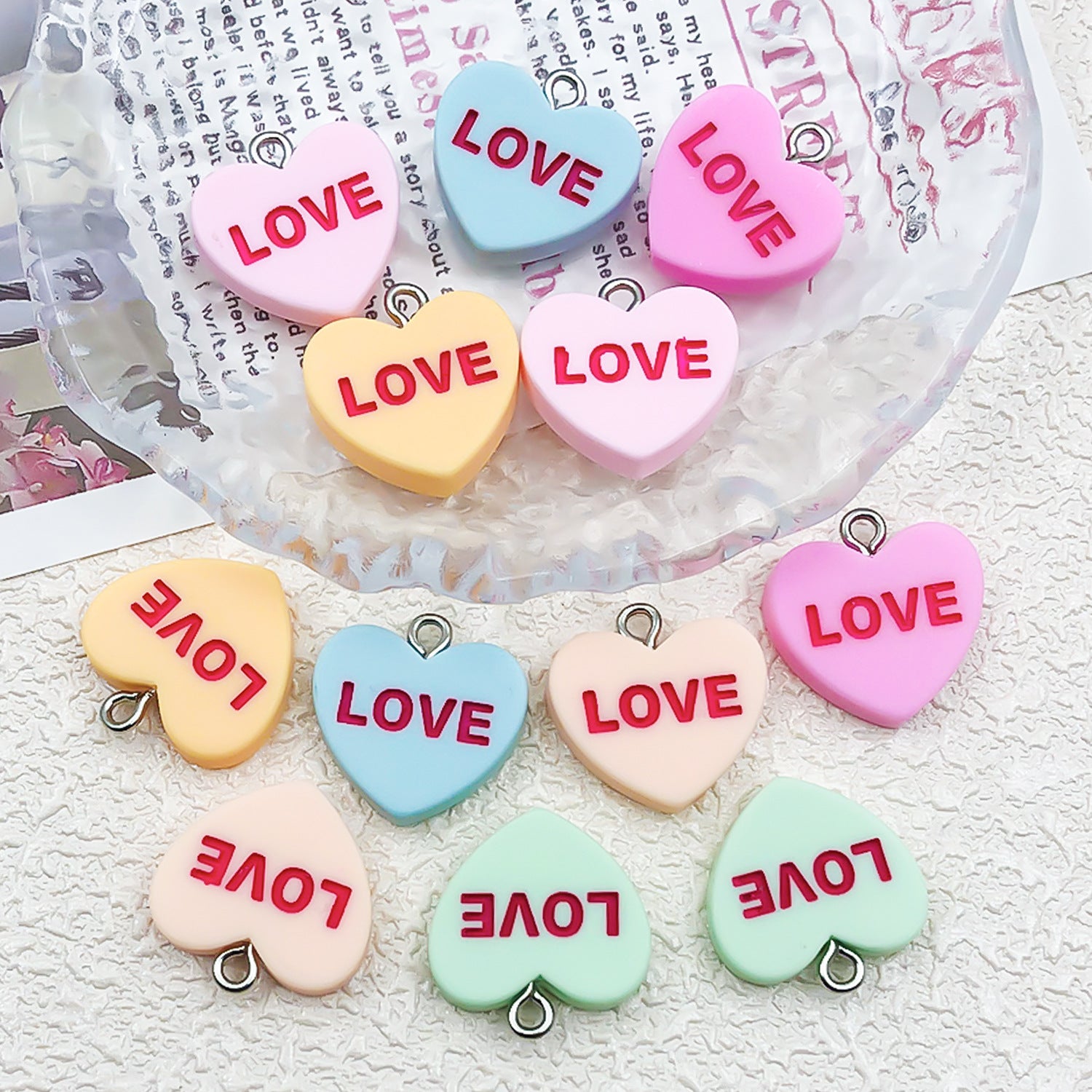 Resin Valentine Love Letter Heart Charm Pendant for DIY Phone Strap Earrings Jewelry Making