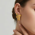 3D Dual Butterfly Stud Earrings Textured Gold Tone view 2
