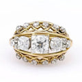Gold Filigree Openwork Three Clear CZ Domed Band Ring view 1