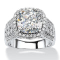 Oversized Cushion Clear Solitaire Filigree Wide Ring Silver Tone view 1
