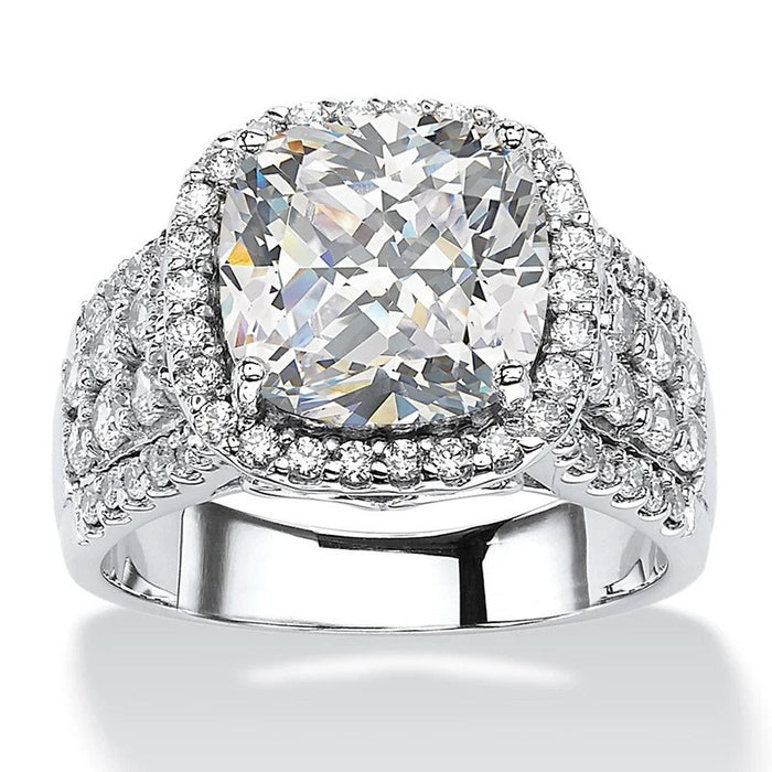 Oversized Cushion Clear Solitaire Filigree Wide Ring Silver Tone