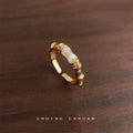 Gold Tone Bamboo Texture White Inlay And Clear Stone Open Ring view 4