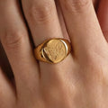 Gold Butterfly And Peony Engraved Signet Rings Sizes view 2