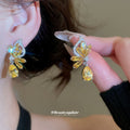 Crystal Butterfly Wing Drop Earrings with Distinctive Textured Details view 4