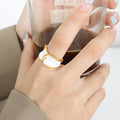 Gold Open Ring White Enamel Geometric Wave Band Size 7 view 3