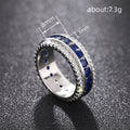 Blue Square Stone Channel Wide Band In Silver Tone view 4