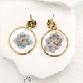 Gold Tone Round Pressed Hydrangea Resin Stud Drop Earrings view 2