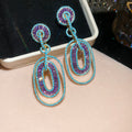 Crystal Oval Statement Drop Earrings in Four Colorways view 9