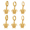 Turtle Charm Dangle Hoop Earrings Clear Crystal Shell view 5