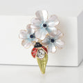 Enamel Flower Ladybug Brooch Blue and Pink Petal Options view 4