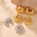Gold Silver Hollow Flower Petal Hoop Earrings Polished view 4