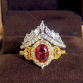 Red Oval Crystal Ornate Crown Ring in Two Tone Metal view 5