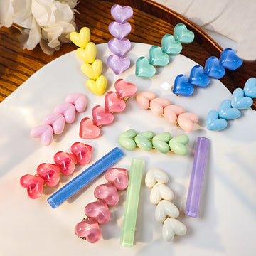 Glossy Heart Link Duckbill Hair Clips in Twelve Colors