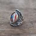 Antique Silver Floral Beaded Oval Cabochon Finger Ring view 3