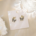 Gold Butterfly Stud Earrings Pearl Crystal White Black view 7