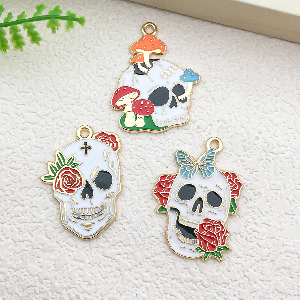 Zinc Alloy Enamel Halloween Skull Crow Charm Pendant for DIY Earrings Necklace Keychain