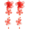 Fabric Flower Long Chain Drop Earrings in Five Colors view 5