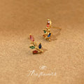 Gold Tone Multicolor Faceted Stone Leaf Branch Stud Earrings view 4