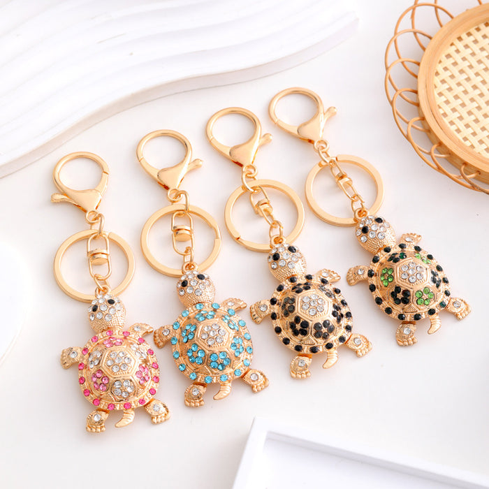 Rhinestone Turtle Ocean Keychain Gold Tone Clasp Ring