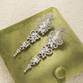 Silver Tone Clear Stone Scroll Chandelier Long Earrings view 4