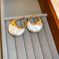 White Shell Look Drop Earrings with Gold Tone Hoops view 6