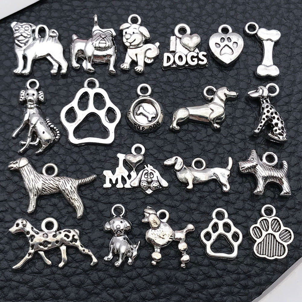 Antique Silver Zinc Alloy Dog Animal Charm Pendant for Bracelet Necklace DIY