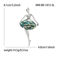 Silver Tone Dancing Girl Brooch Abalone Shell Skirt Crystal view 5